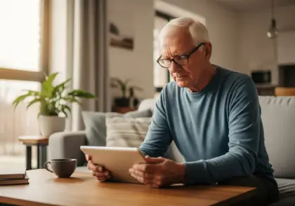Senior using a tablet to explore Medicare benefits online